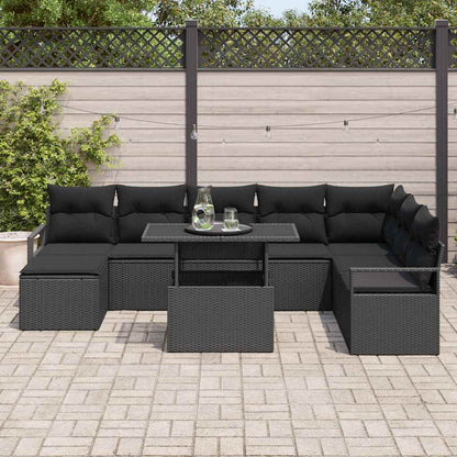 Garten-Sofa-Set mit Kissen 9 pcs Schwarz