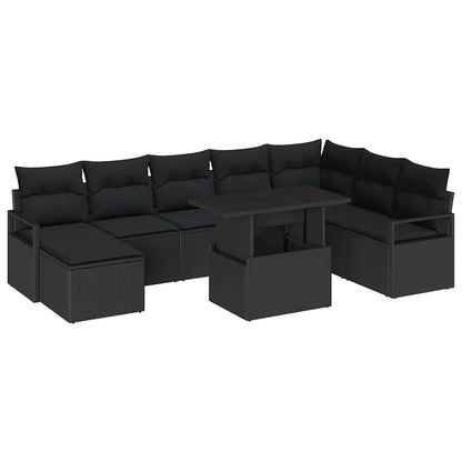 Garten-Sofa-Set mit Kissen 9 pcs Schwarz