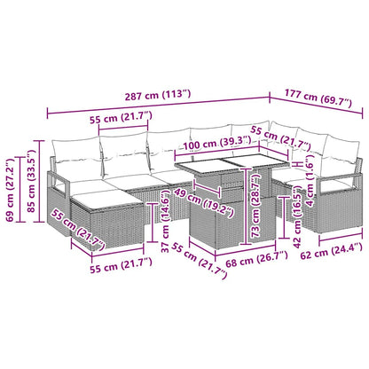 Garten-Sofa-Set mit Kissen 9 pcs Schwarz