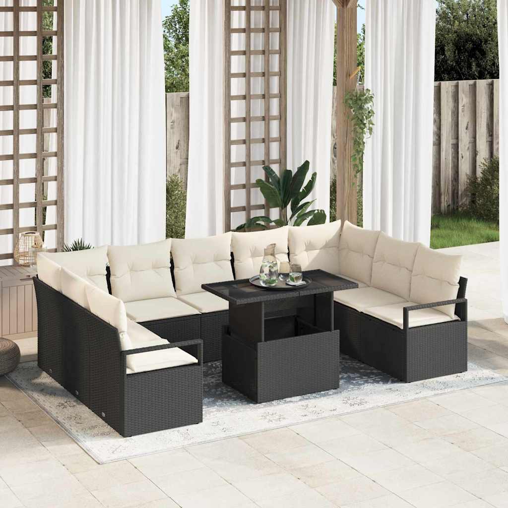 Garten-Sofa-Set mit Kissen 10 pcs Schwarz und Creme