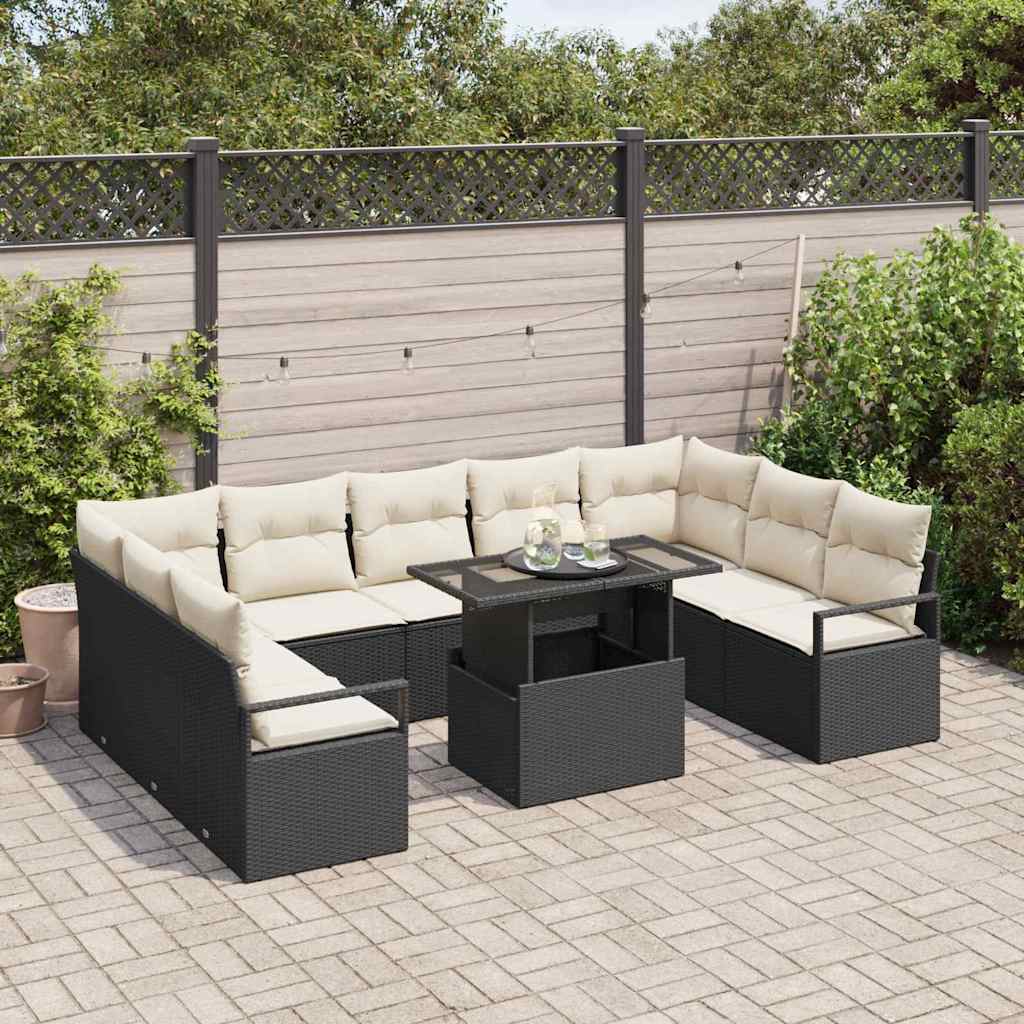 Garten-Sofa-Set mit Kissen 10 pcs Schwarz und Creme