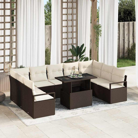 Garten-Sofa-Set mit Kissen 10 pcs Braun und Creme