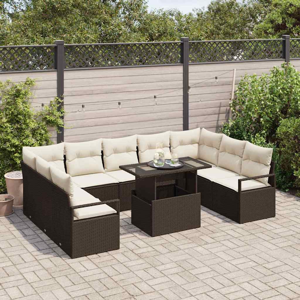 Garten-Sofa-Set mit Kissen 10 pcs Braun und Creme