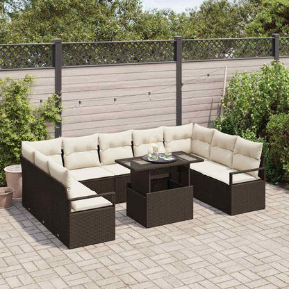 Garten-Sofa-Set mit Kissen 10 pcs Braun und Creme