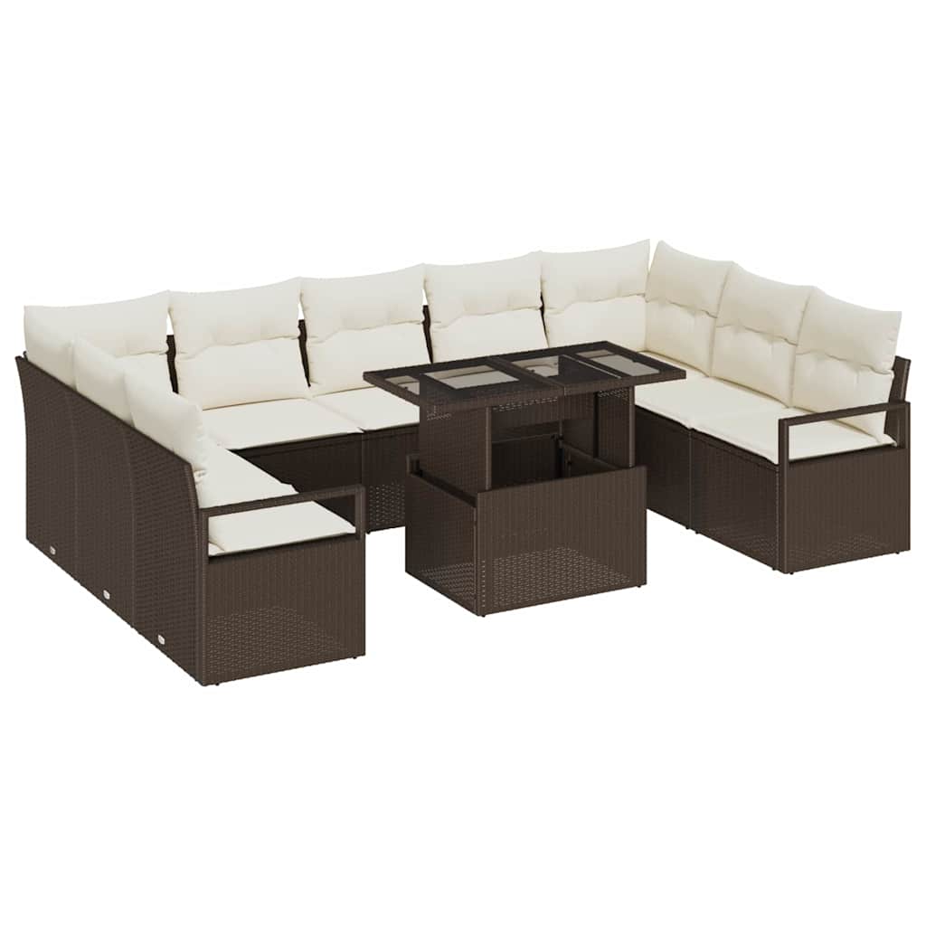 Garten-Sofa-Set mit Kissen 10 pcs Braun und Creme