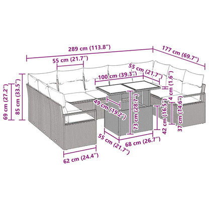 Garten-Sofa-Set mit Kissen 10 pcs Braun und Creme