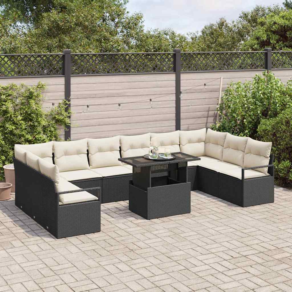 Garten-Sofa-Set 11 pcs Schwarz und Creme 100 x 55 x 73 cm