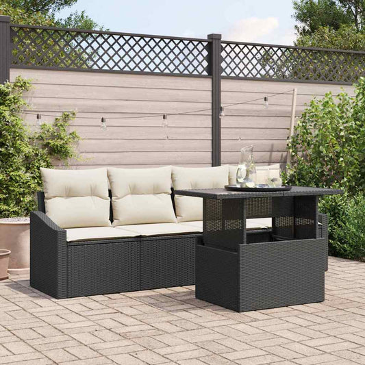 Garten-Sofa-Set 5 pcs Schwarz und Creme 100 x 55 x 73 cm