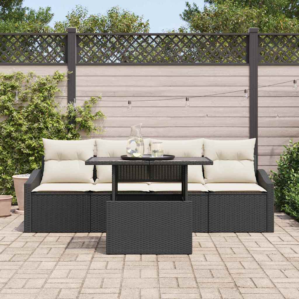 Garten-Sofa-Set 5 pcs Schwarz und Creme 100 x 55 x 73 cm