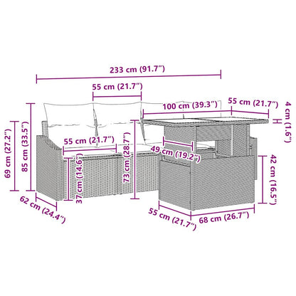 Garten-Sofa-Set 5 pcs Schwarz und Creme 100 x 55 x 73 cm