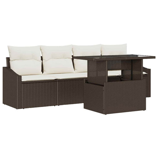 Garten-Sofa-Set 5 pcs Braun und Creme 100 x 55 x 73 cm