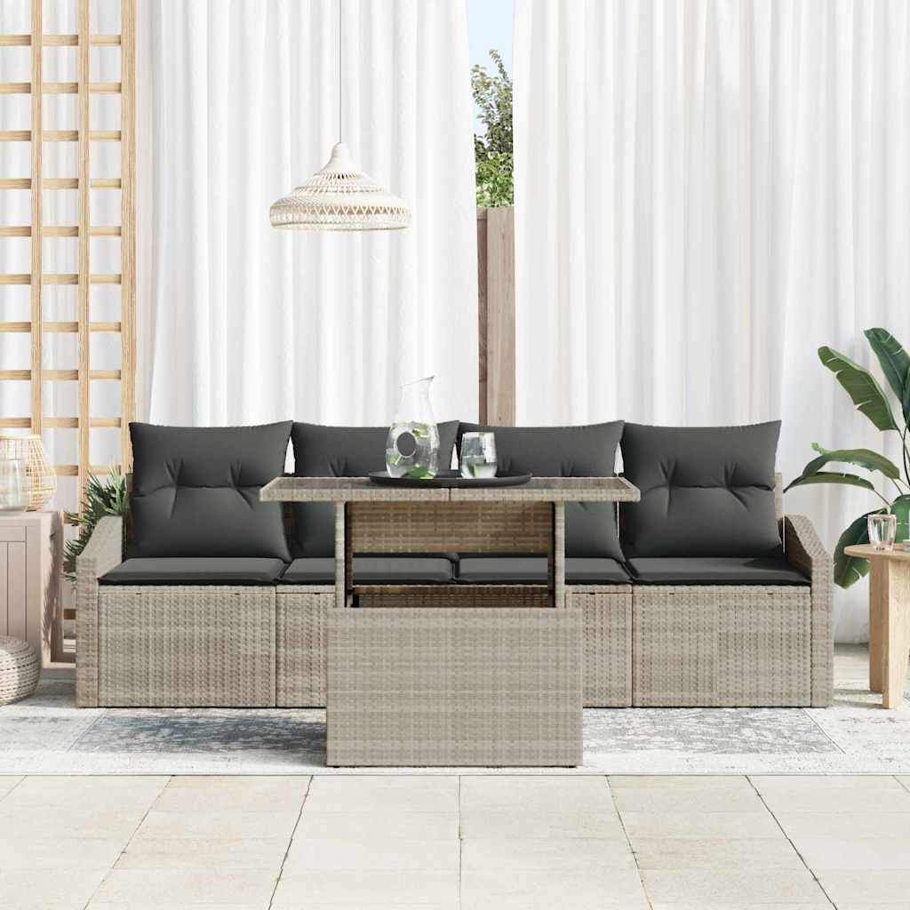Garten-Sofa-Set mit Kissen 5 pcs Hellgrau 100 x 55 x 73 cm