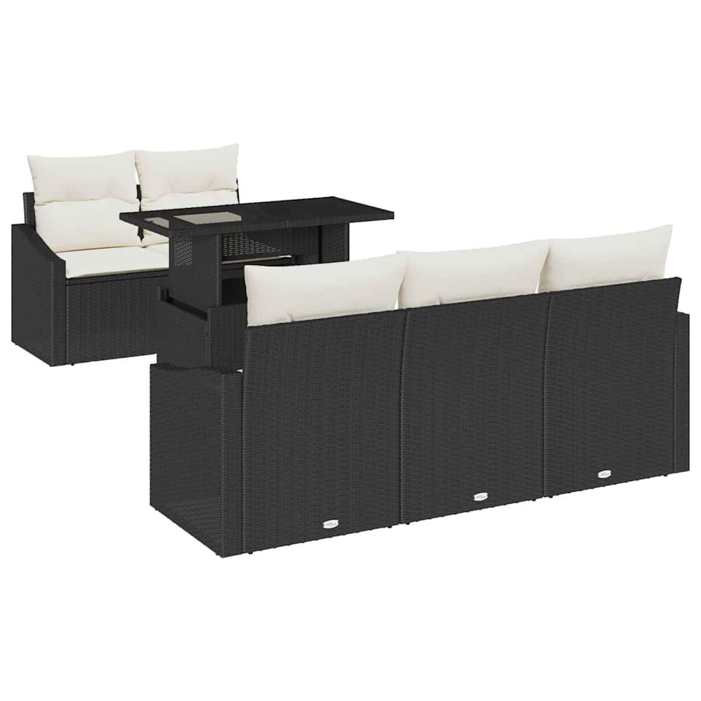 Garten-Sofa-Set 6 pcs Schwarz und Creme 100 x 55 x 73 cm