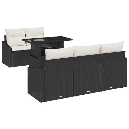 Garten-Sofa-Set 6 pcs Schwarz und Creme 100 x 55 x 73 cm