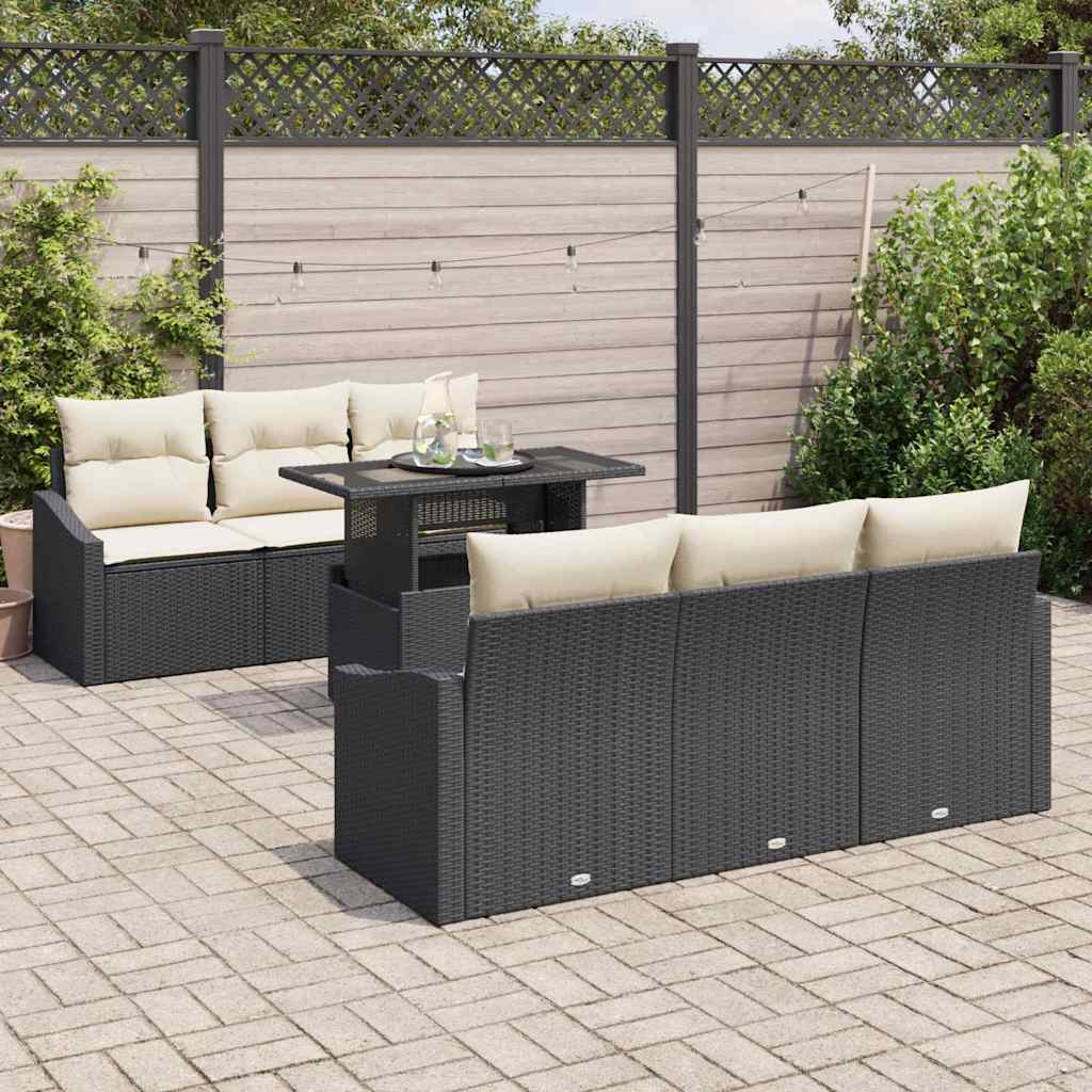 Garten-Sofa-Set 7 pcs Schwarz und Creme 100 x 55 x 73 cm