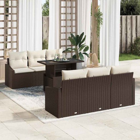 Garten-Sofa-Set 7 pcs Braun und Creme 100 x 55 x 73 cm