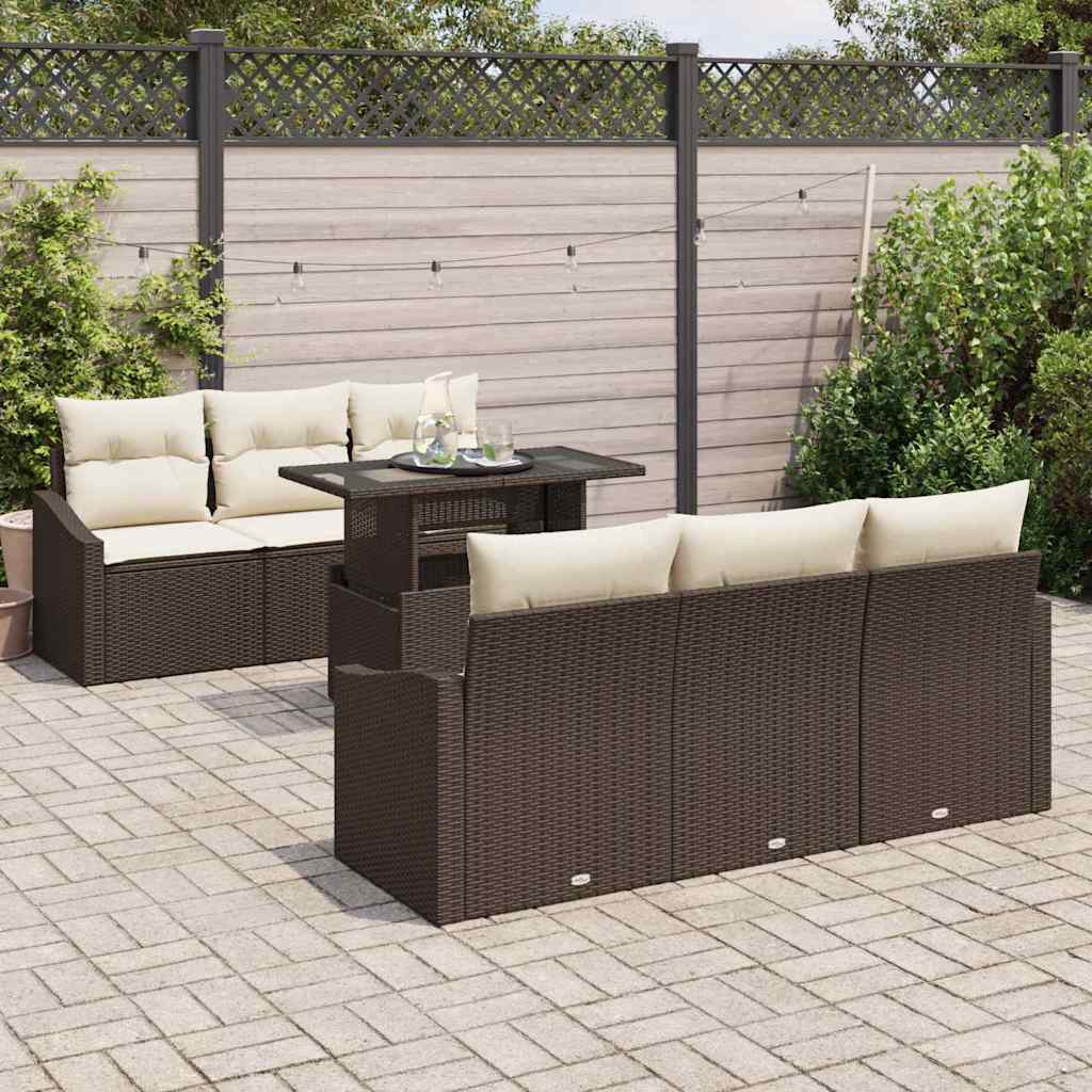 Garten-Sofa-Set 7 pcs Braun und Creme 100 x 55 x 73 cm