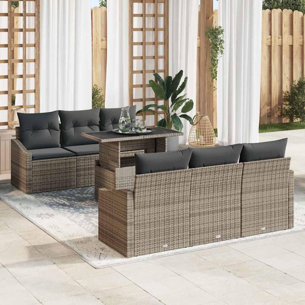 Garten-Sofa-Set mit Kissen 7 pcs Grau 100 x 55 x 73 cm