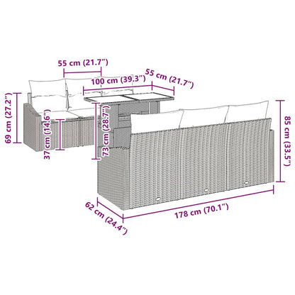 Garten-Sofa-Set mit Kissen 7 pcs Grau 100 x 55 x 73 cm