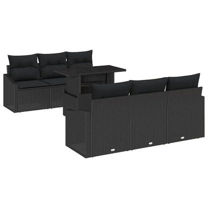 Garten-Sofa-Set mit Kissen 7 pcs Schwarz 100 x 55 x 73 cm