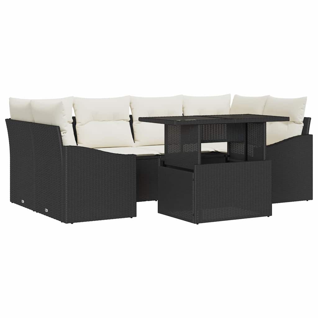Garten-Sofa-Set 7 pcs Schwarz und Creme 100 x 55 x 73 cm