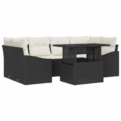 Garten-Sofa-Set 7 pcs Schwarz und Creme 100 x 55 x 73 cm
