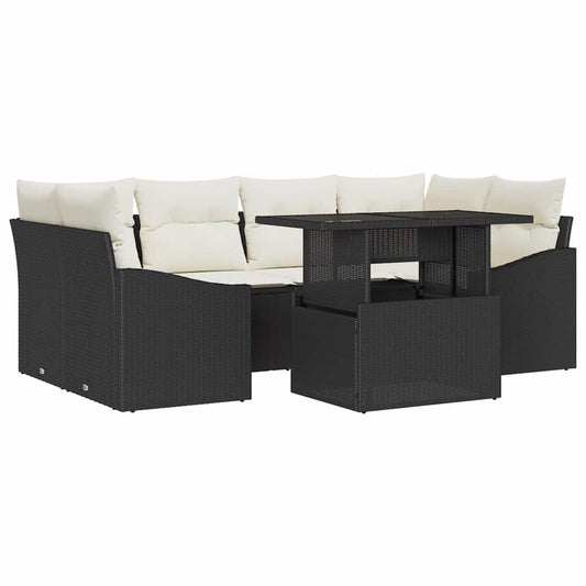 Garten-Sofa-Set 7 pcs Schwarz und Creme 100 x 55 x 73 cm