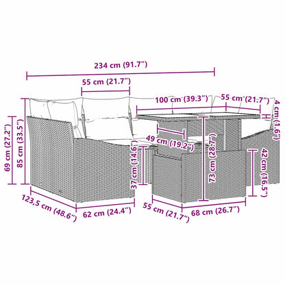 Garten-Sofa-Set 7 pcs Schwarz und Creme 100 x 55 x 73 cm