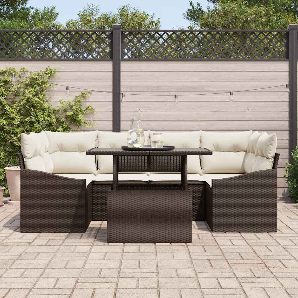 Garten-Sofa-Set mit Kissen 7 pcs Braun und Creme