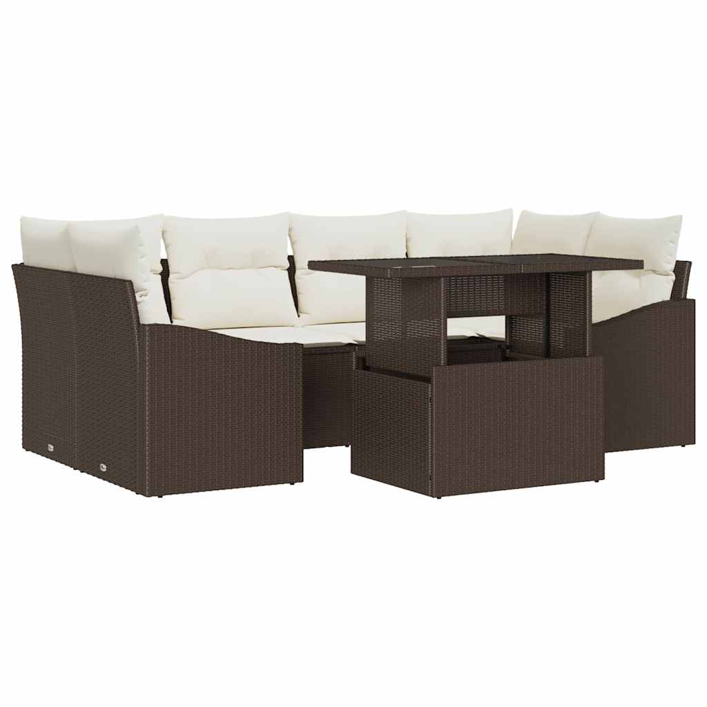 Garten-Sofa-Set mit Kissen 7 pcs Braun und Creme