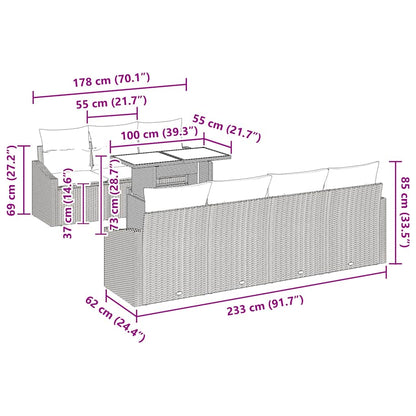 Garten-Sofa-Set mit Kissen 8 pcs Grau
