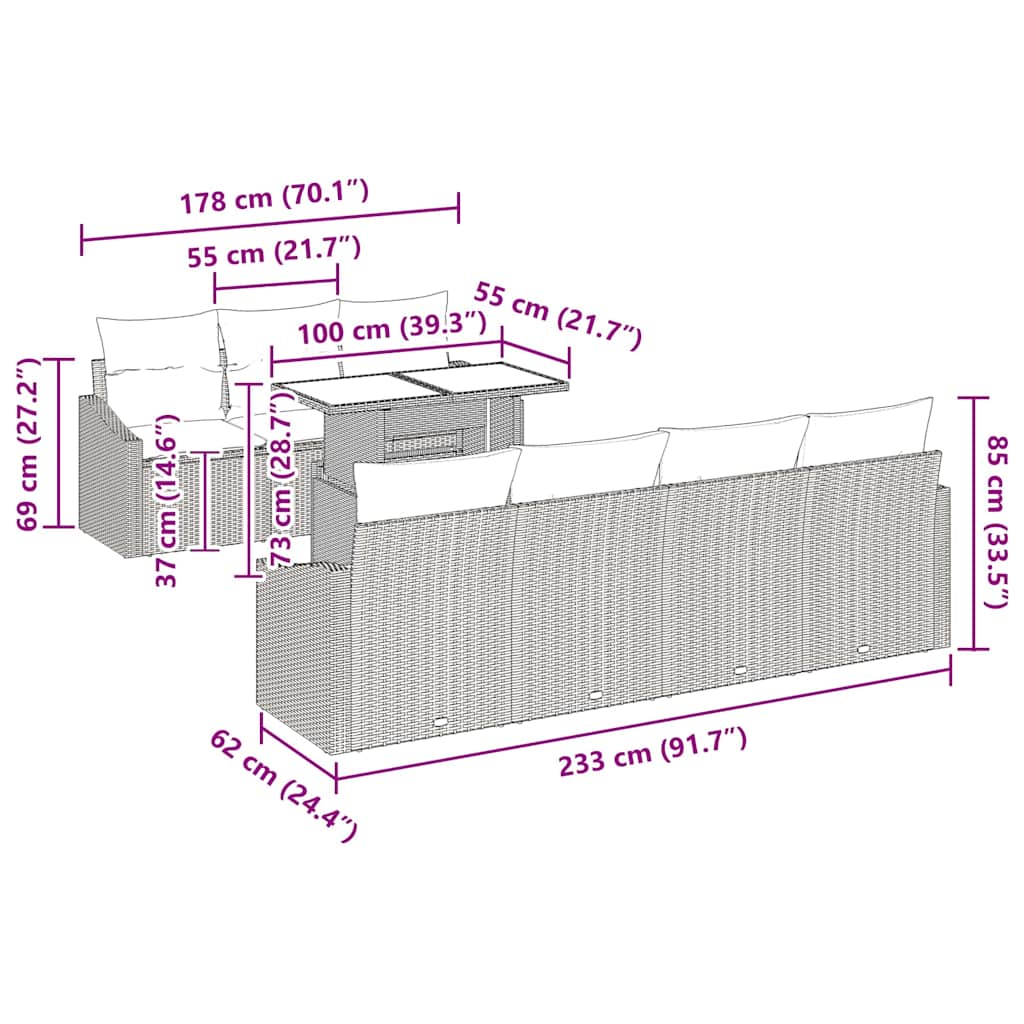 Garten-Sofa-Set mit Kissen 8 pcs Schwarz