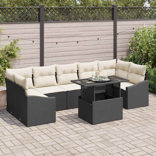 Garten-Sofa-Set 8 pcs Schwarz und Creme 100 x 55 x 73 cm