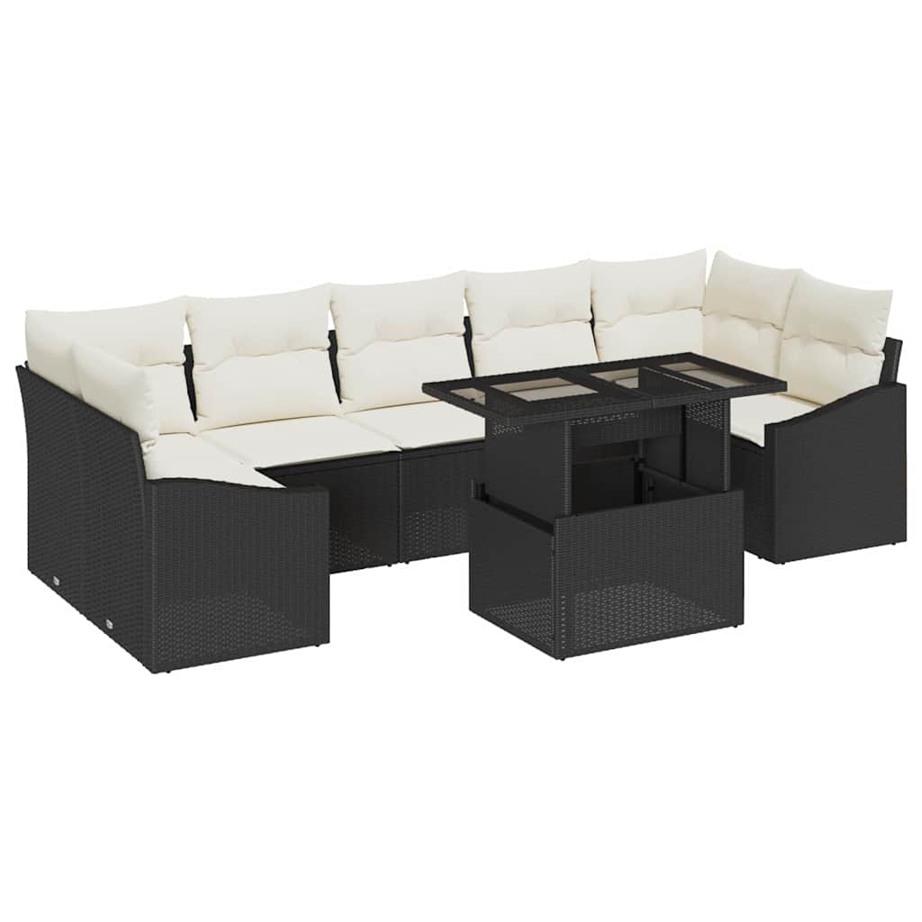 Garten-Sofa-Set 8 pcs Schwarz und Creme 100 x 55 x 73 cm