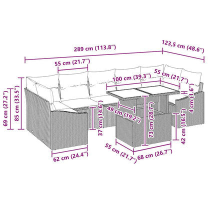 Garten-Sofa-Set 8 pcs Schwarz und Creme 100 x 55 x 73 cm