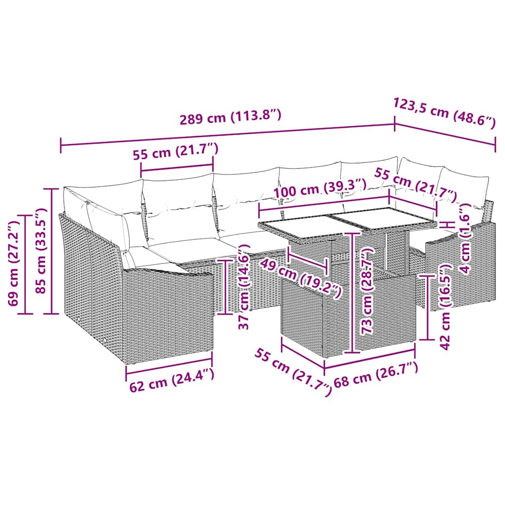 Garten-Sofa-Set 8 pcs Beige und Hellgrau 100 x 55 x 73 cm