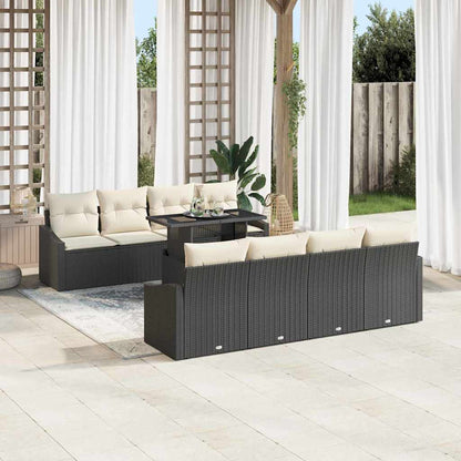 Garten-Sofa-Set mit Kissen 7 pcs Schwarz und Creme