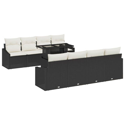 Garten-Sofa-Set mit Kissen 7 pcs Schwarz und Creme
