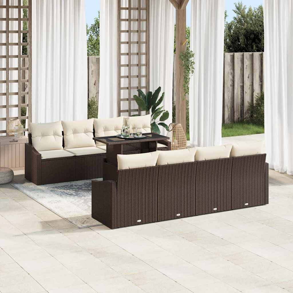 Garten-Sofa-Set mit Kissen 7 pcs Braun und Creme