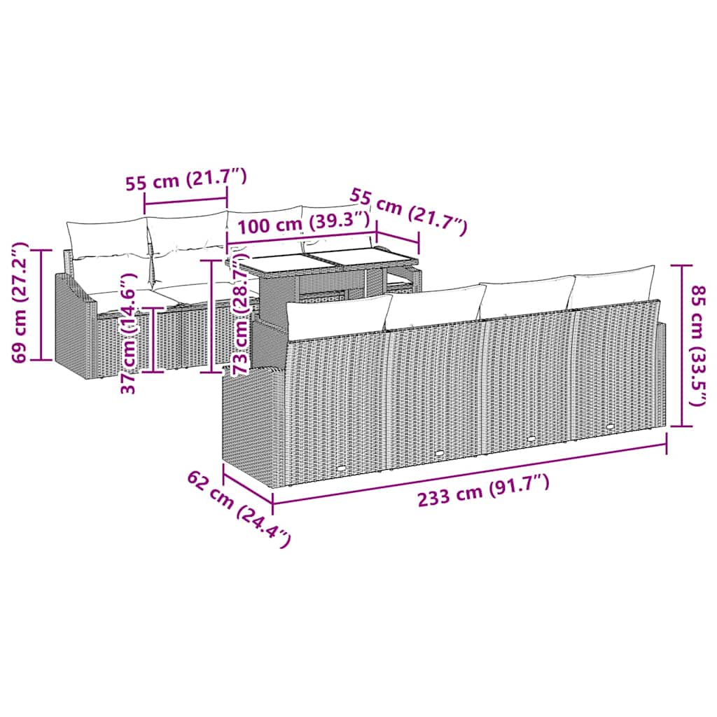 Garten-Sofa-Set mit Kissen 7 pcs Grau