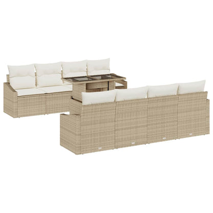 Garten-Sofa-Set mit Kissen 7 pcs Beige und Creme Poly-Rattan