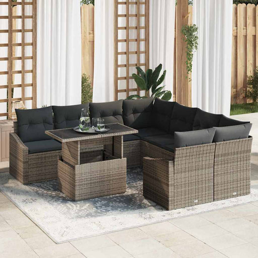 Garten-Sofa-Set mit Kissen 9 pcs Grau 100 x 55 x 73 cm