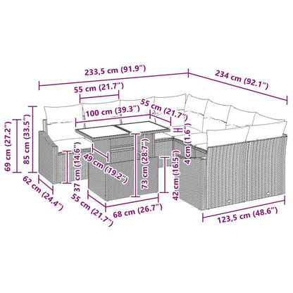 Garten-Sofa-Set mit Kissen 9 pcs Grau 100 x 55 x 73 cm