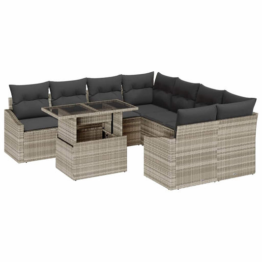 Garten-Sofa-Set mit Kissen 9 pcs Hellgrau 100 x 55 x 73 cm