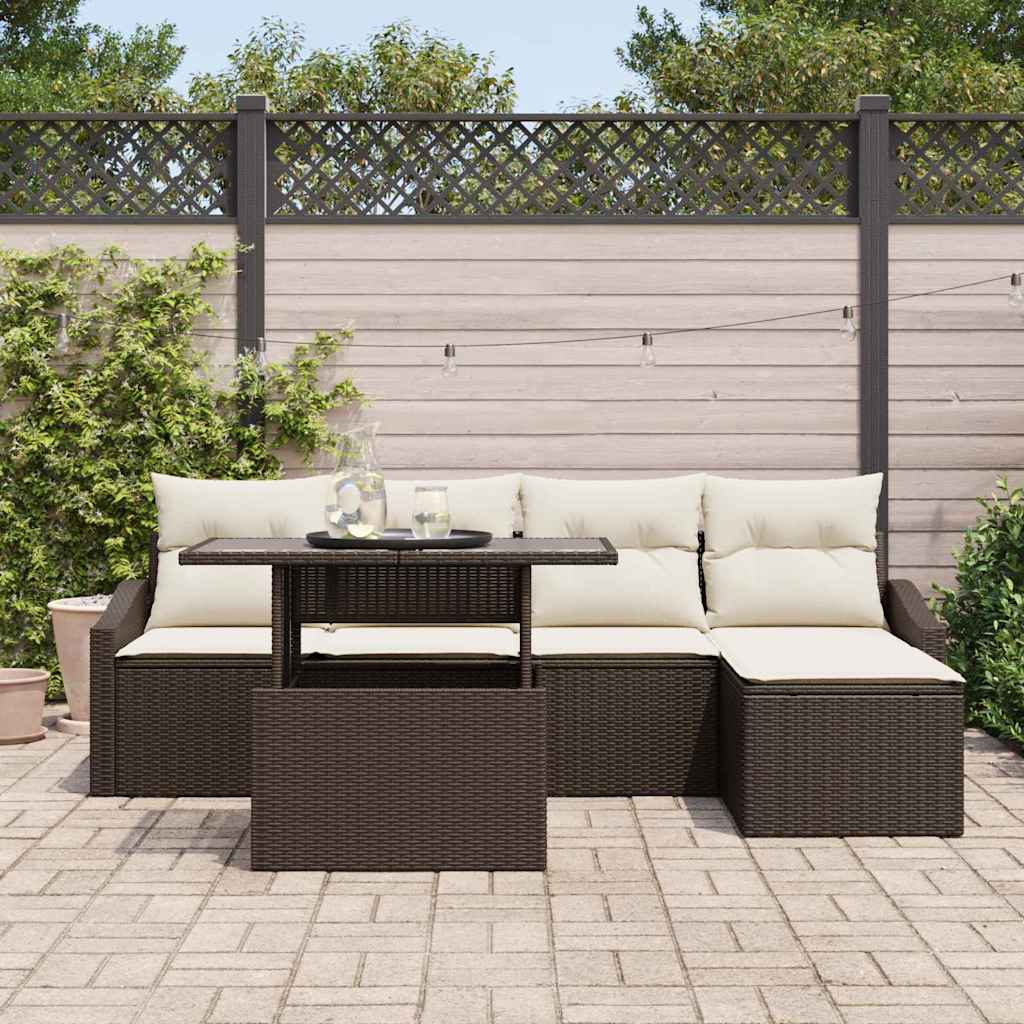 Garten-Sofa-Set mit Kissen 6 pcs Braun und Creme