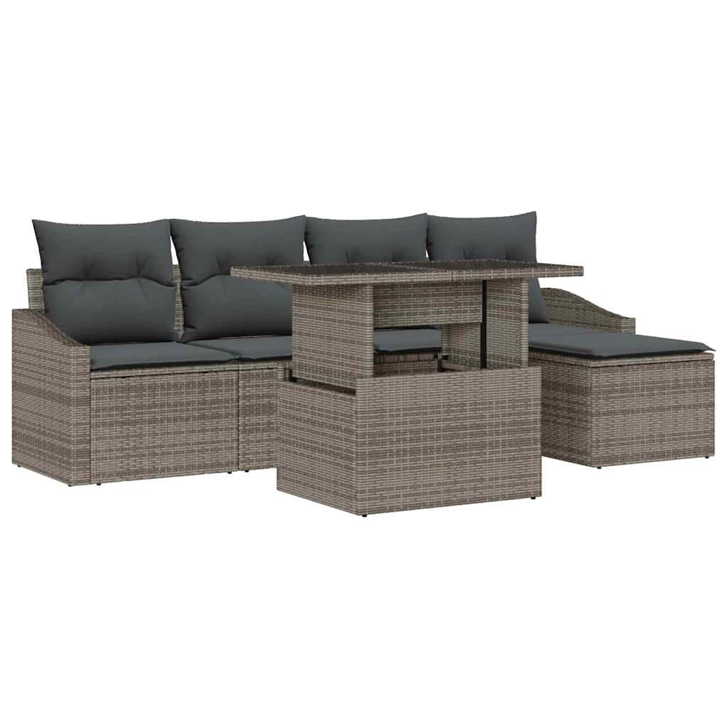 Garten-Sofa-Set mit Kissen 6 pcs Grau