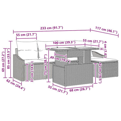 Garten-Sofa-Set mit Kissen 6 pcs Grau