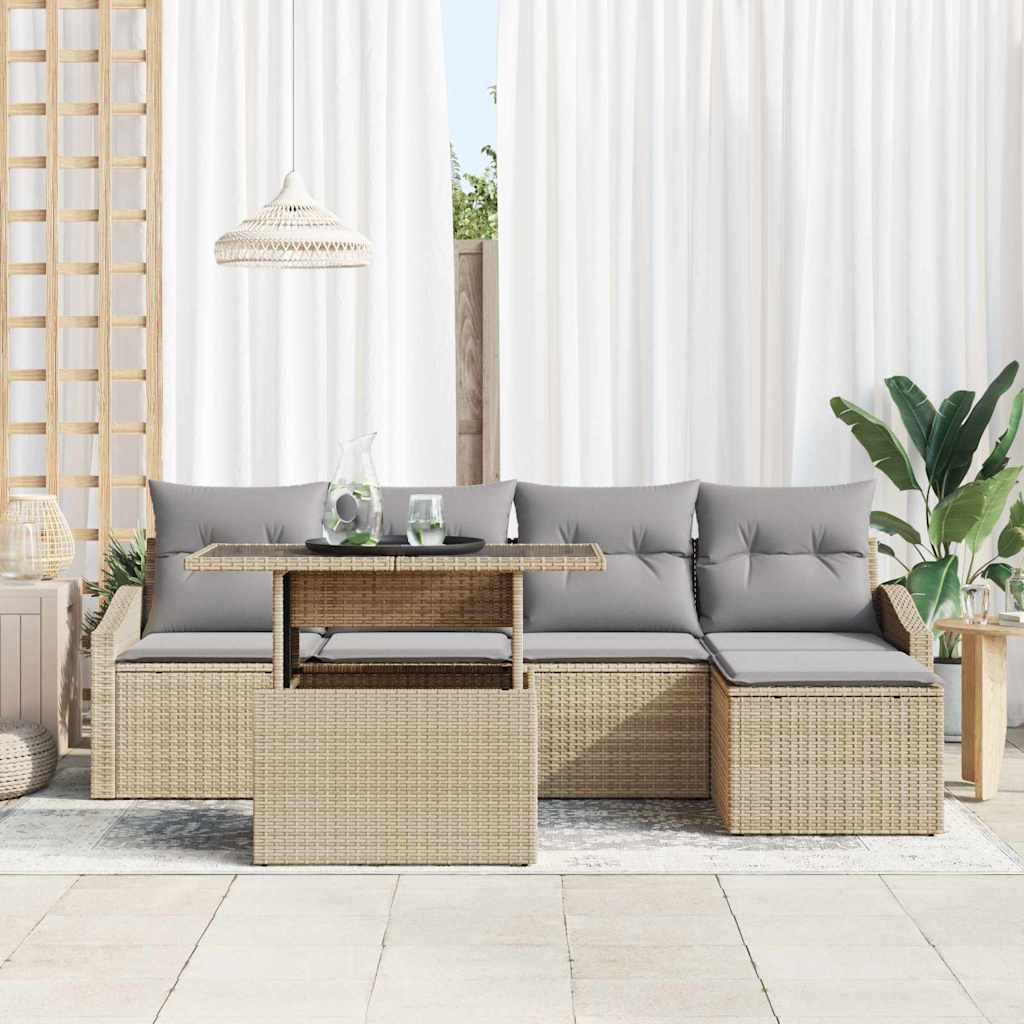Garten-Sofa-Set mit Kissen 6 pcs Beige und Hellgrau