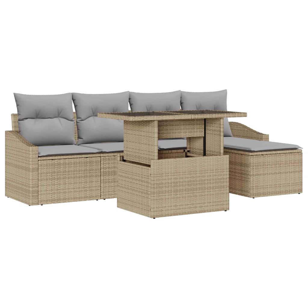 Garten-Sofa-Set mit Kissen 6 pcs Beige und Hellgrau