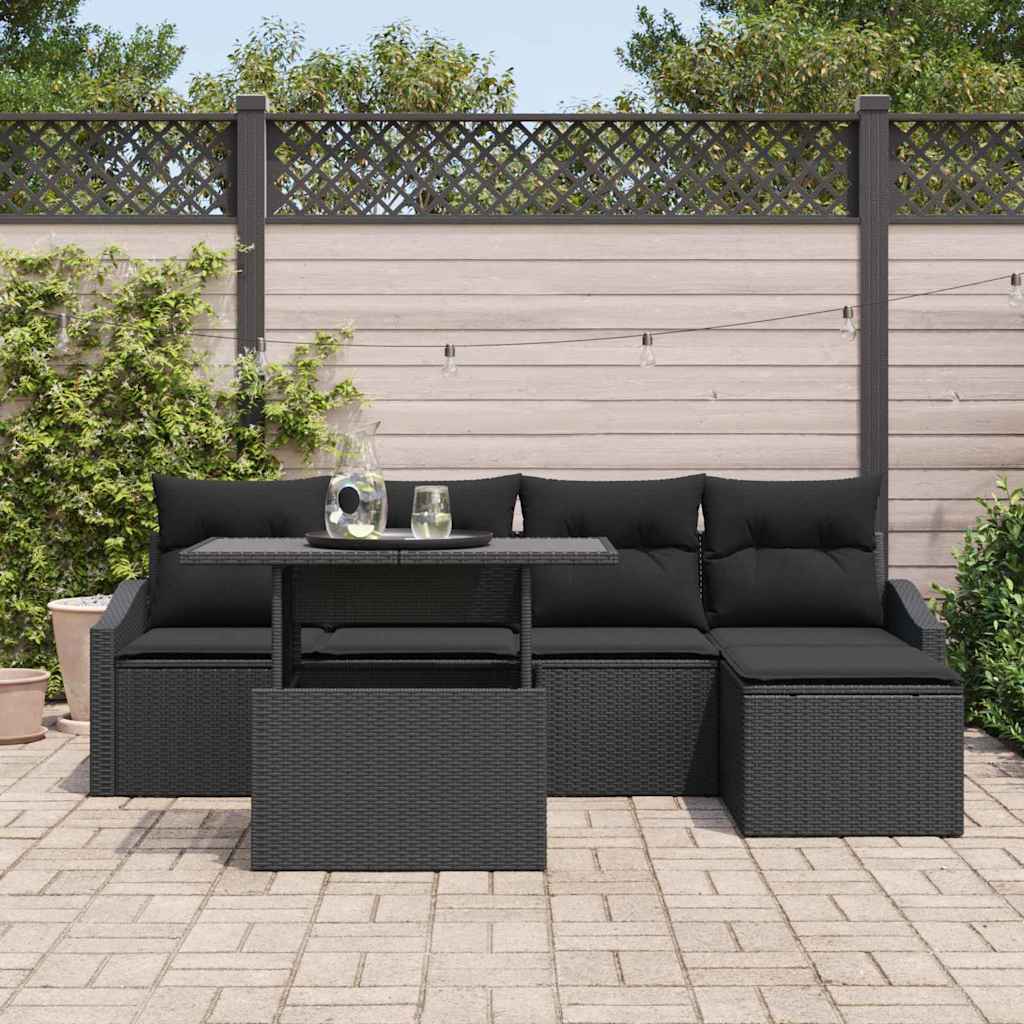 Garten-Sofa-Set mit Kissen 6 pcs Schwarz